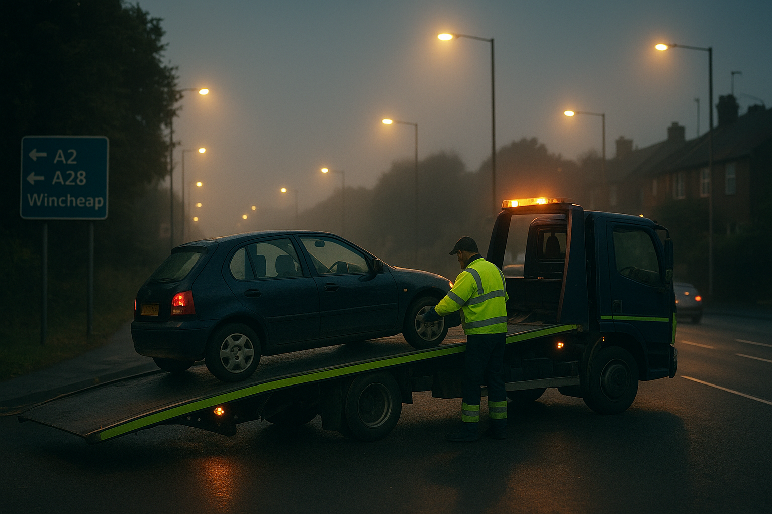 Canterbury recovery scene near Wincheap on the A2 approach