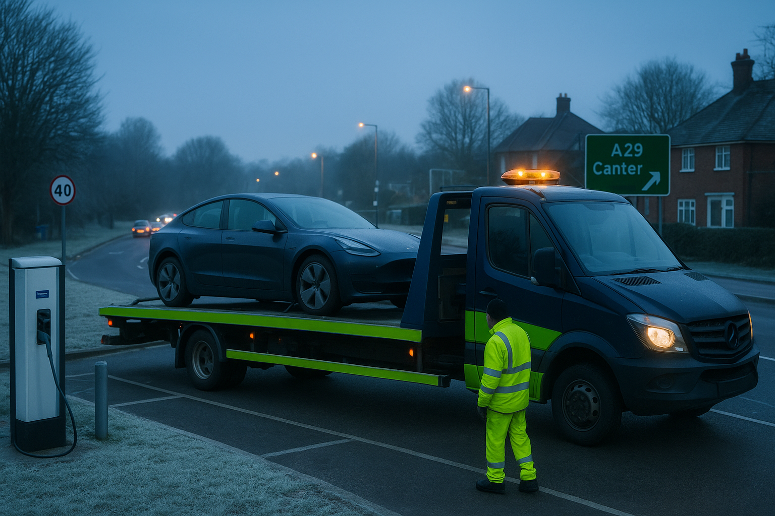 Recovery vehicle by Canterbury East station forecourt
