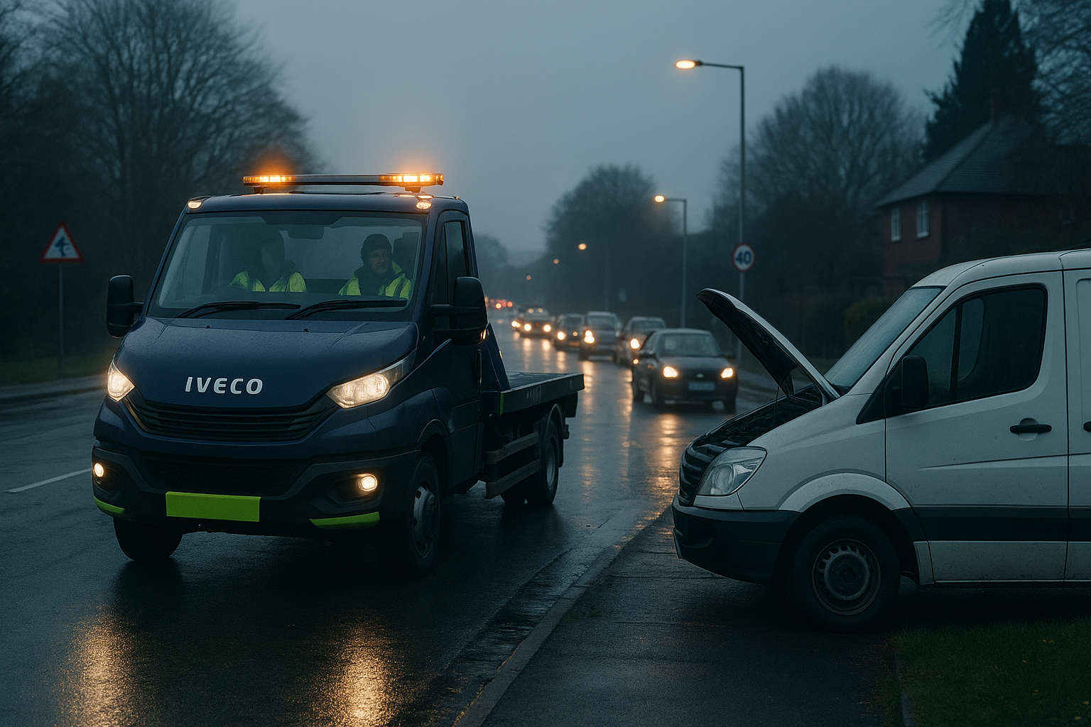 Recovery truck attending a vehicle in Canterbury near Westgate Towers and the city approach roads