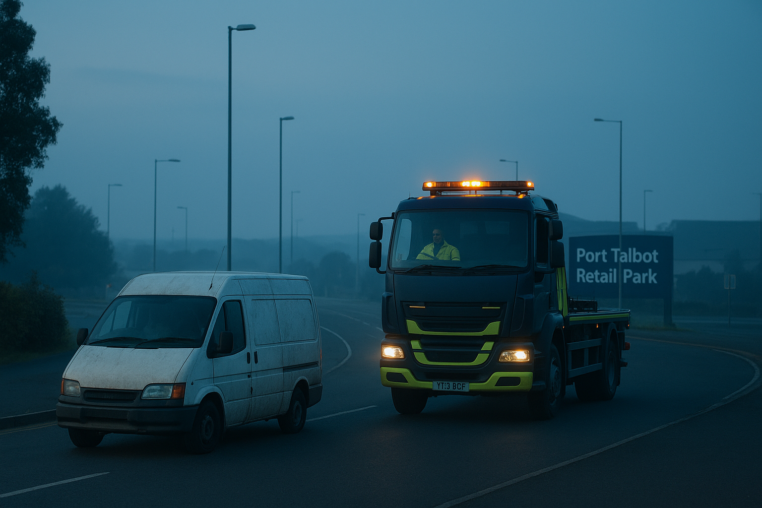 Harbour Way and industrial traffic near Port Talbot steelworks