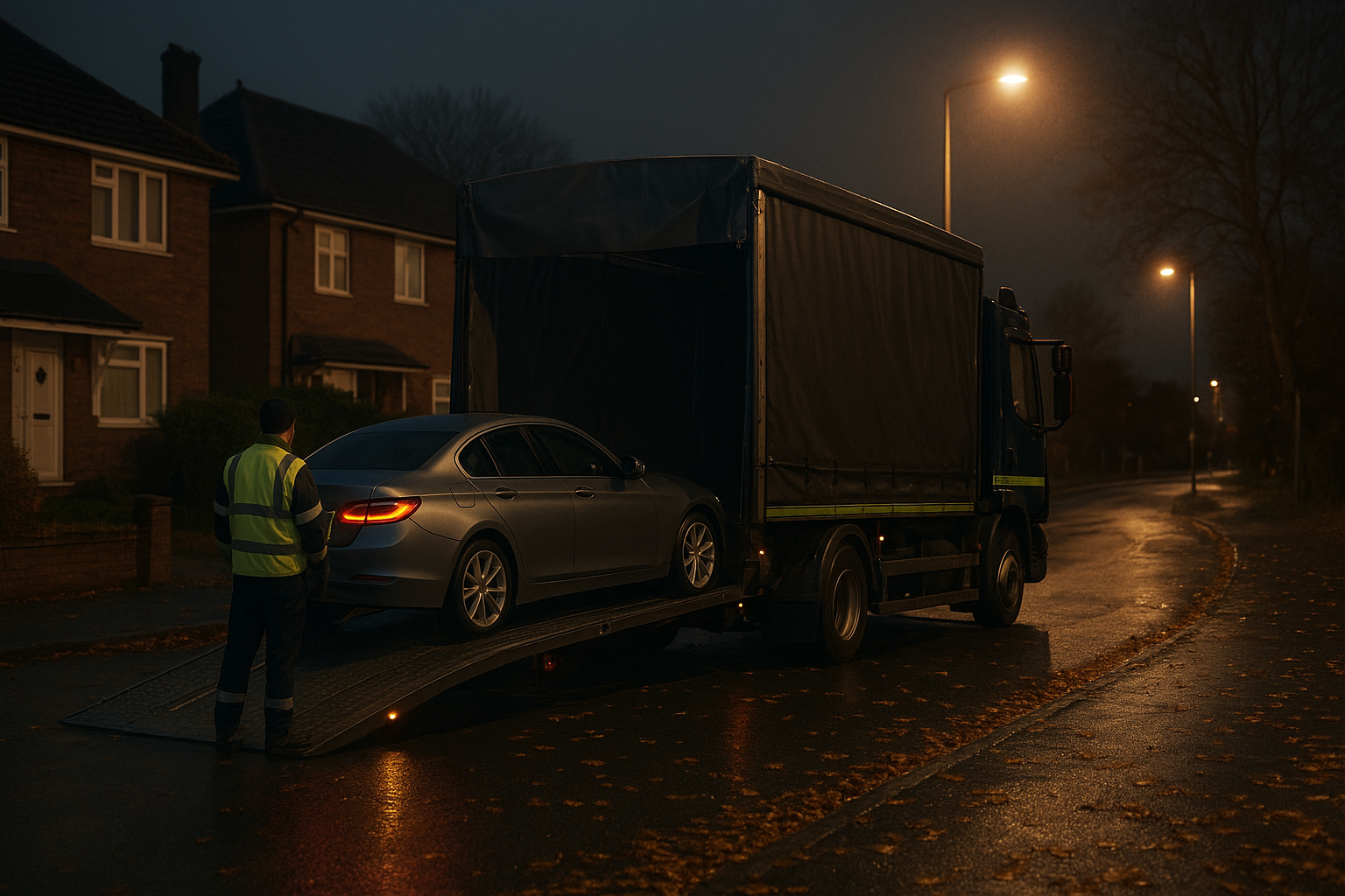 Car being loaded in Sunderland residential street with older terraced housing