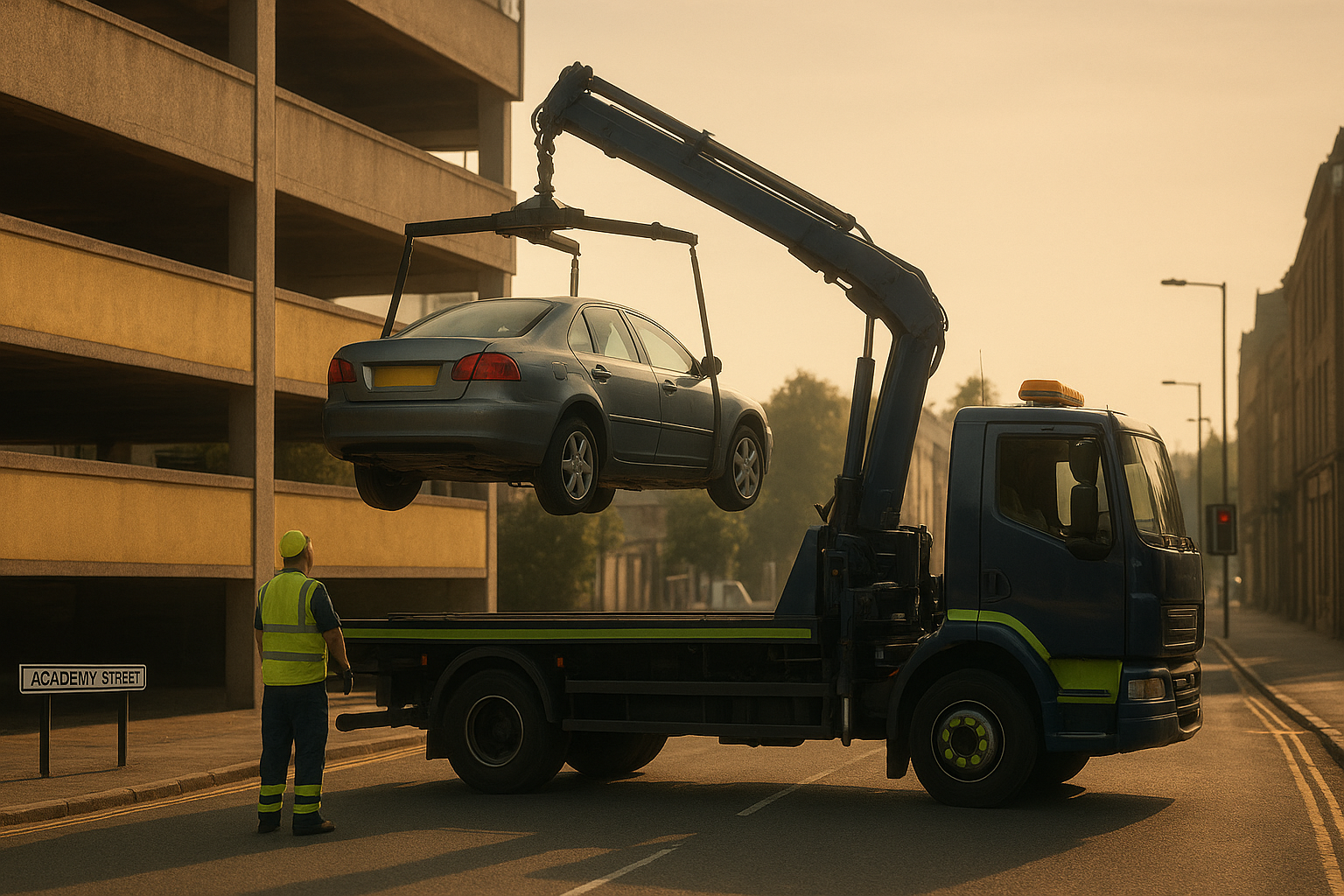 Recovery vehicle attending a roadside job in Inverness near Longman Roundabout