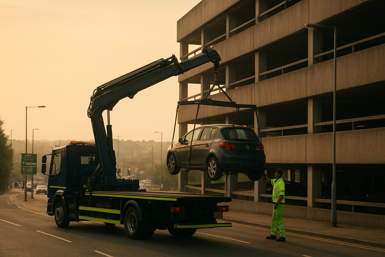 Recovery truck in Sunderland near Wearmouth Bridge and the city centre road network