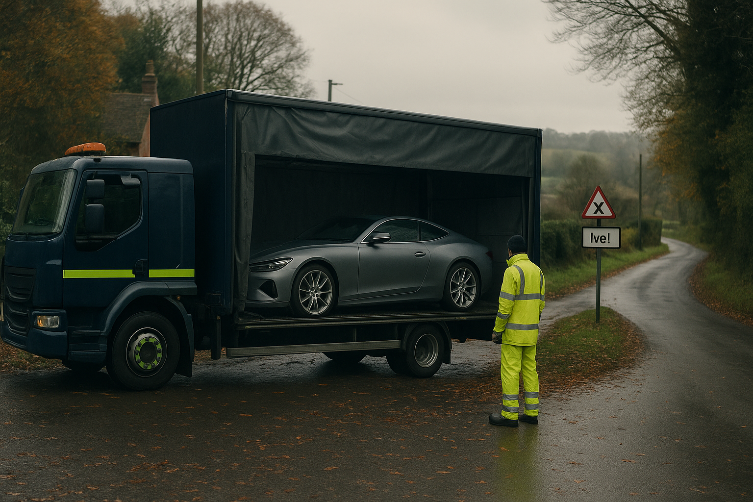 Vehicle recovery scene in Yeovil near A30 Preston Road