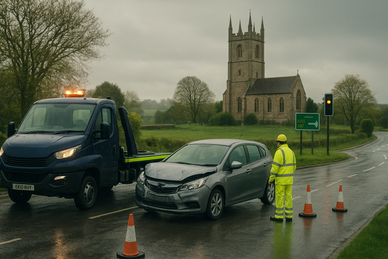 Recovery vehicle near Yeovil Junction station car park